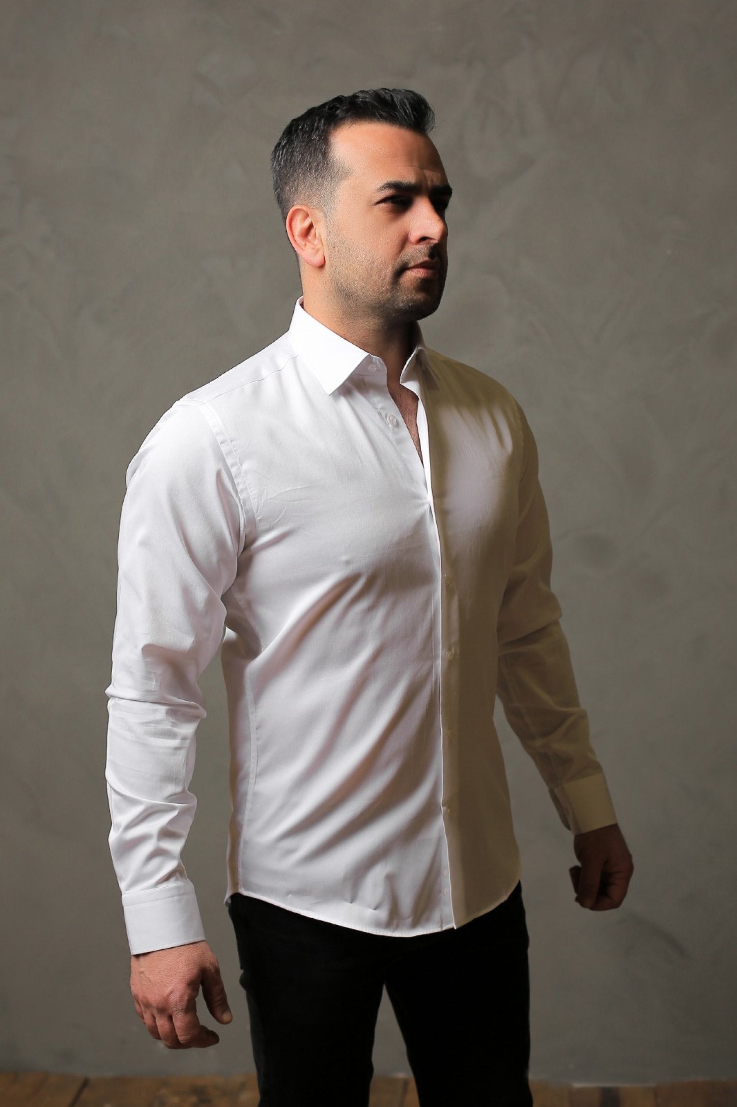 % 100 Pamuk Saten Beyaz Slimfit Gömlek - XL KF2M