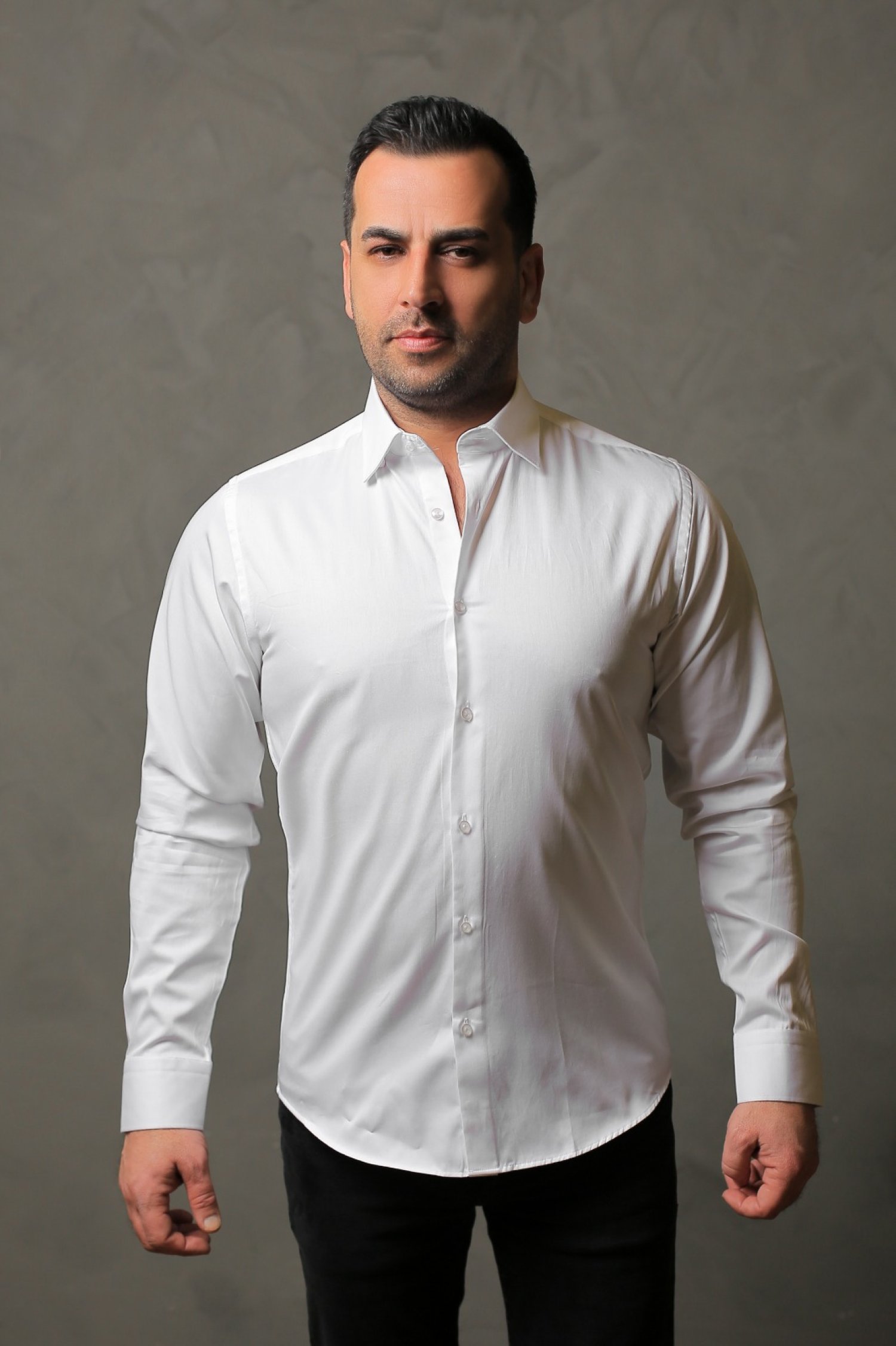 % 100 Pamuk Saten Beyaz Slimfit Gömlek - XL R3CY